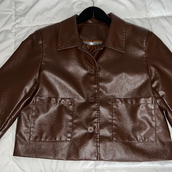 SINGLE BREAST PU CROPPED LEATHER JACKET - Picture 5 of 6